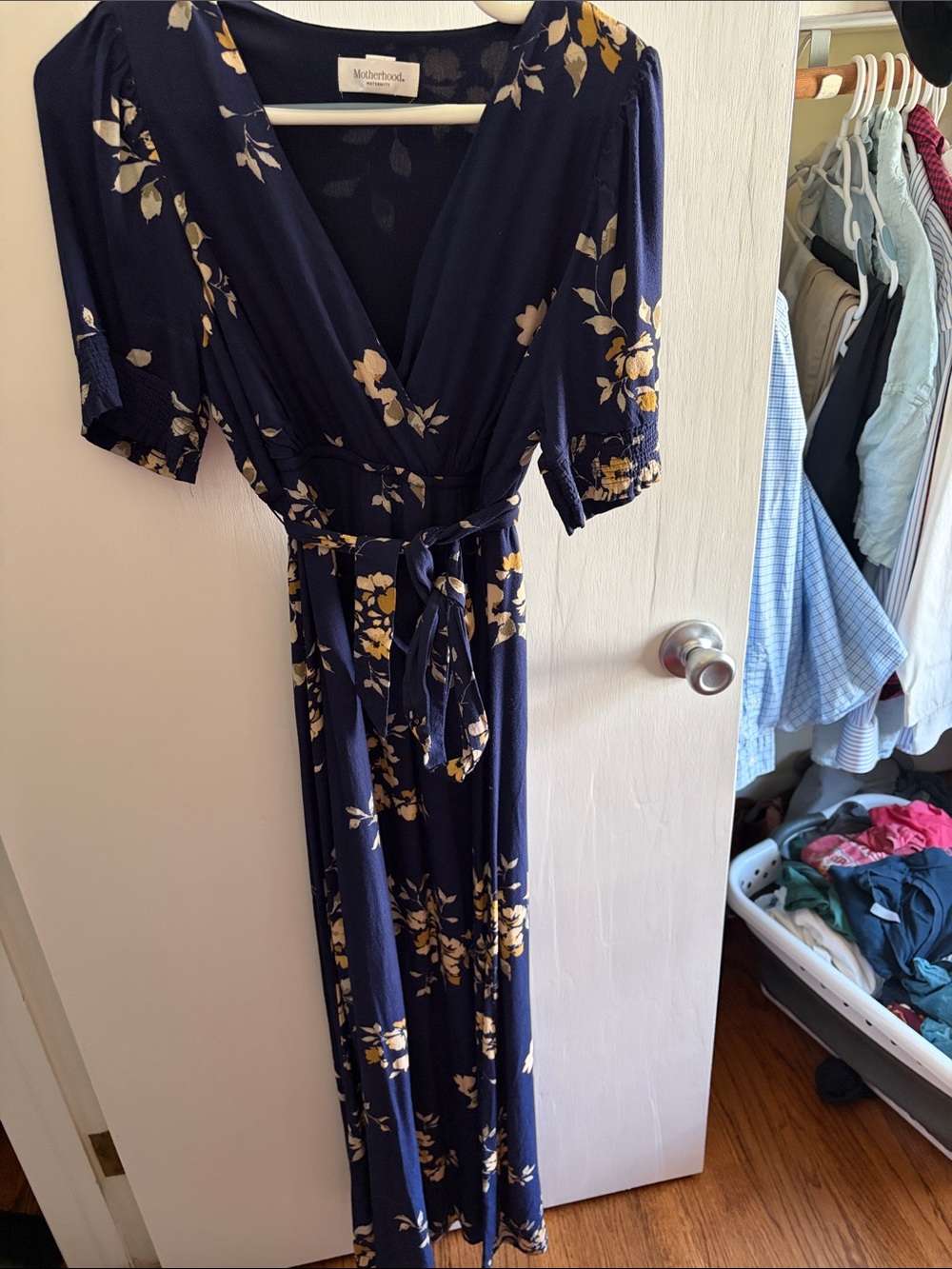 Motherhood Navy Maxi Dress with Yellow Floral Print